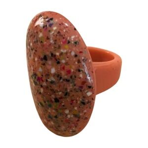 Orange Speckled Resin Chunky Dome Ring Size 7 - Retro Statement Jewelry